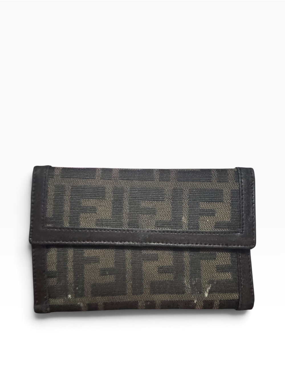 Vintage Fendi Zucca FF Monogram Canvas Bifold Wallet Black Brown Made in Italy